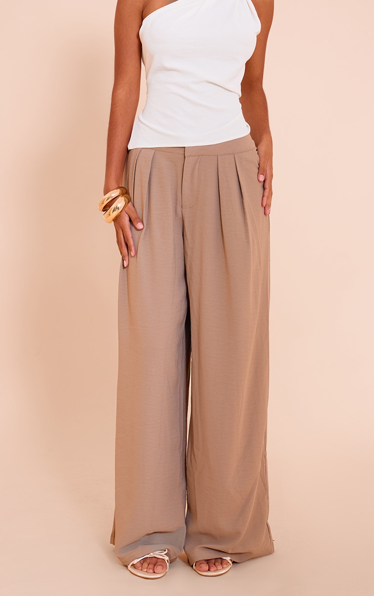 Petite Mushroom Floaty Woven Double Pleat Wide Leg Pants image 2