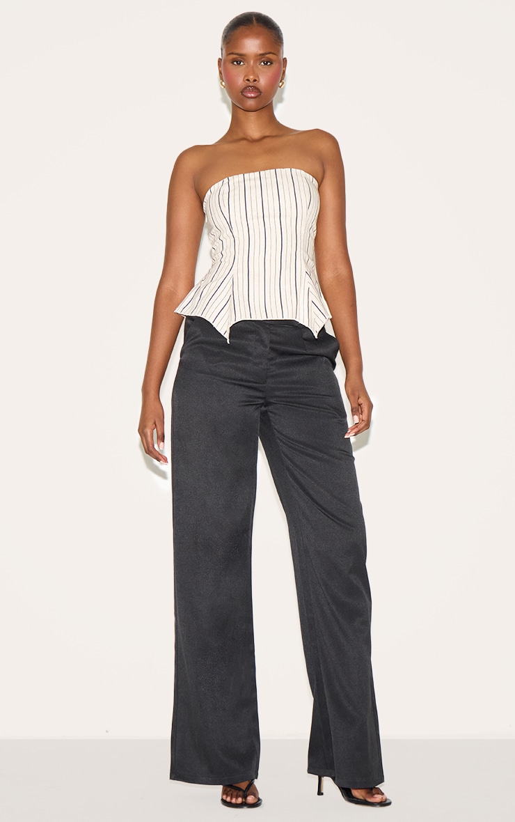 Sand Striped Linen-Blend Peplum Bandeau Top image 3