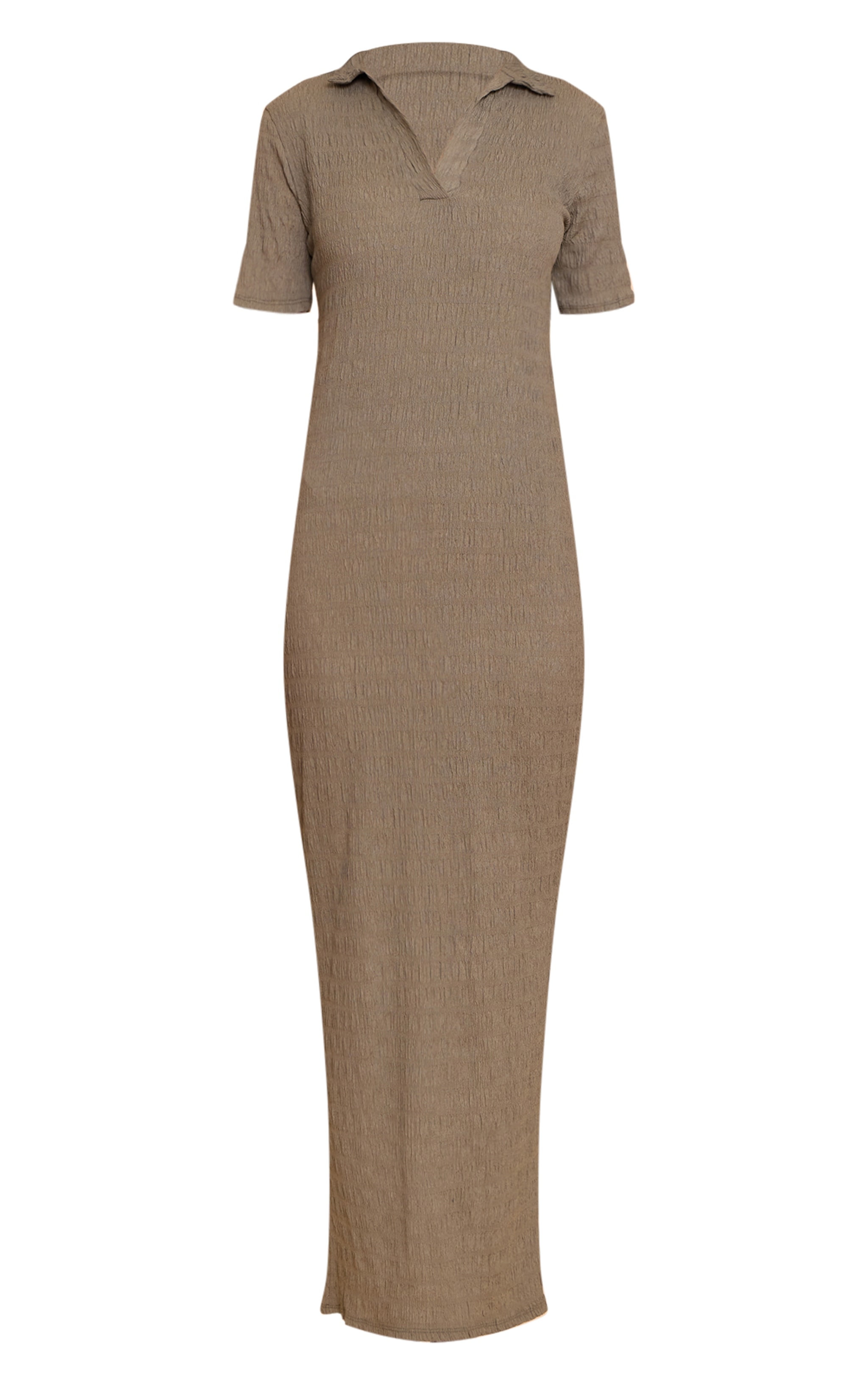 Khaki Textured Cap Sleeve Collar Maxi Dress image 5