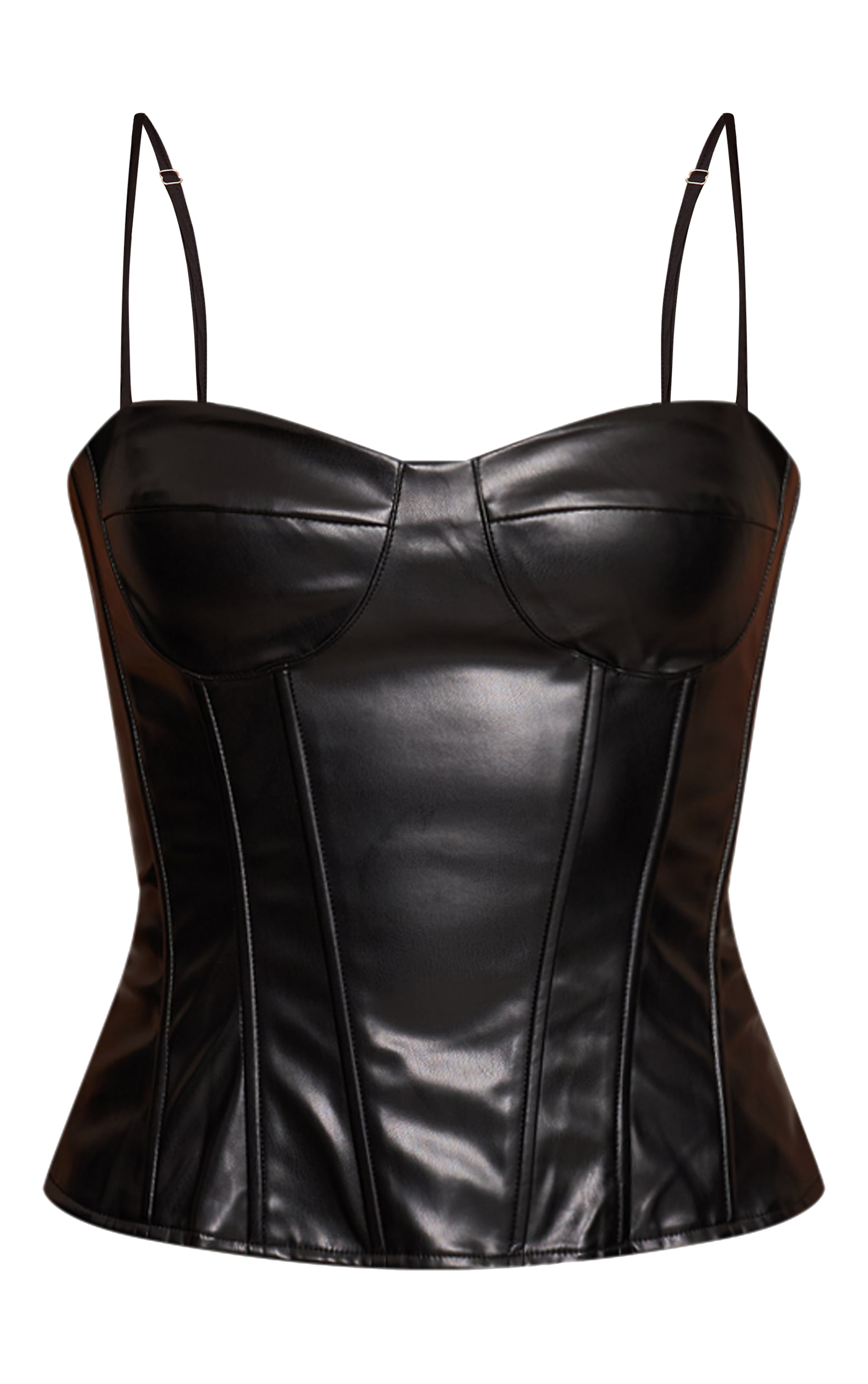 Black Faux Leather Structured Corset Top image 5