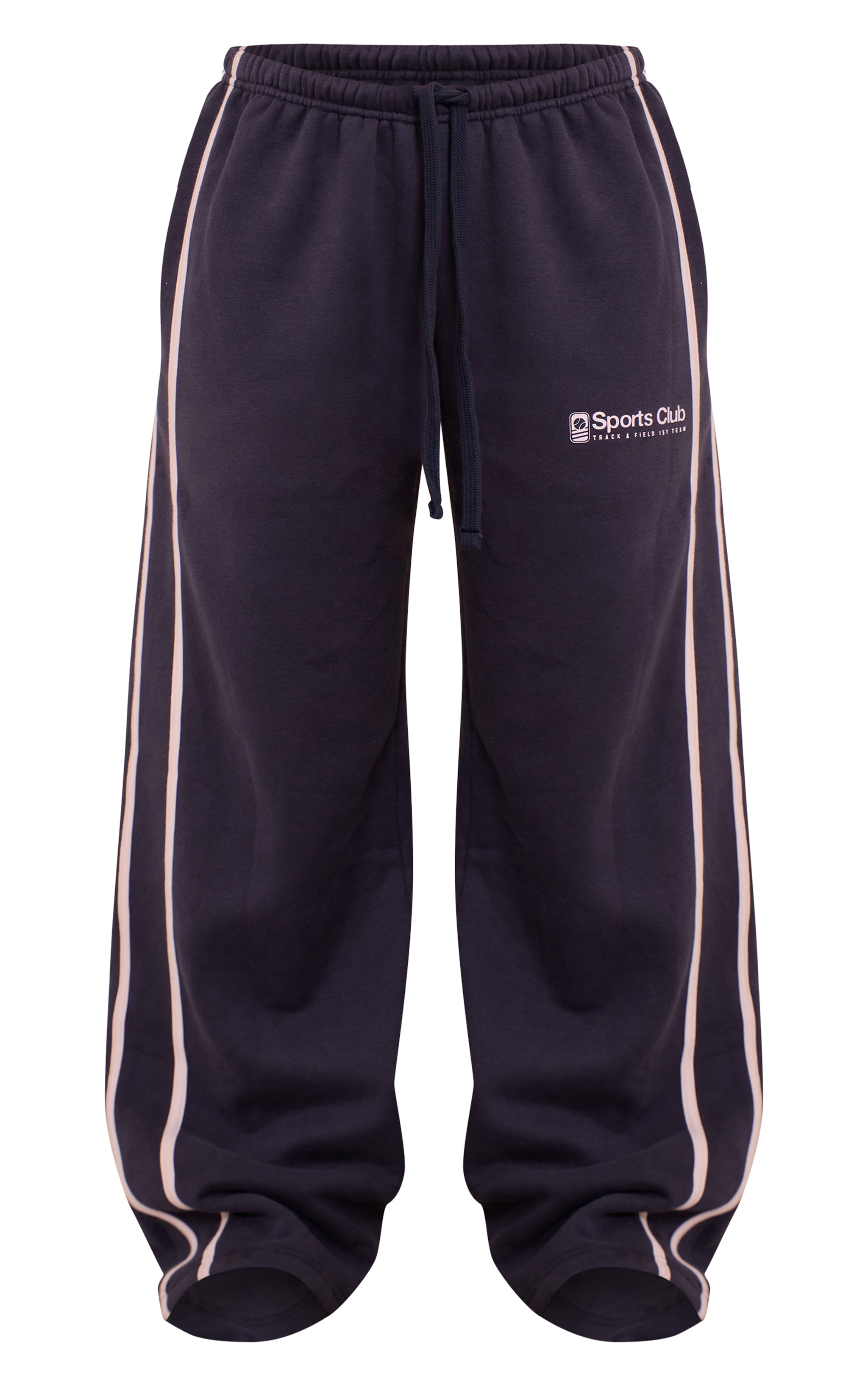 Petite Navy Sports Club Print Wide Leg Track Pants image 5