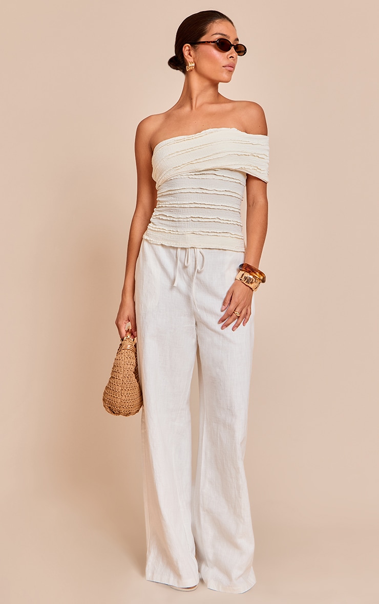 Petite Cream Textured Rib One Shoulder Top image 3