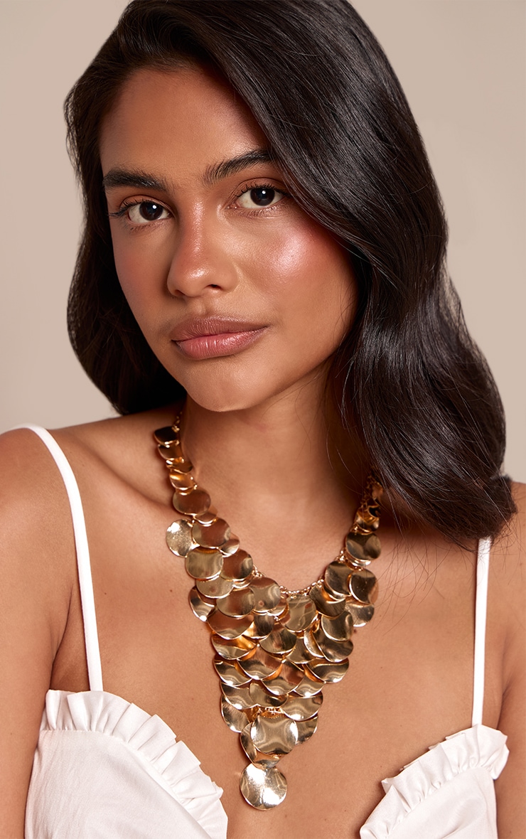 Gold Foil Petal Draped Statement Necklace