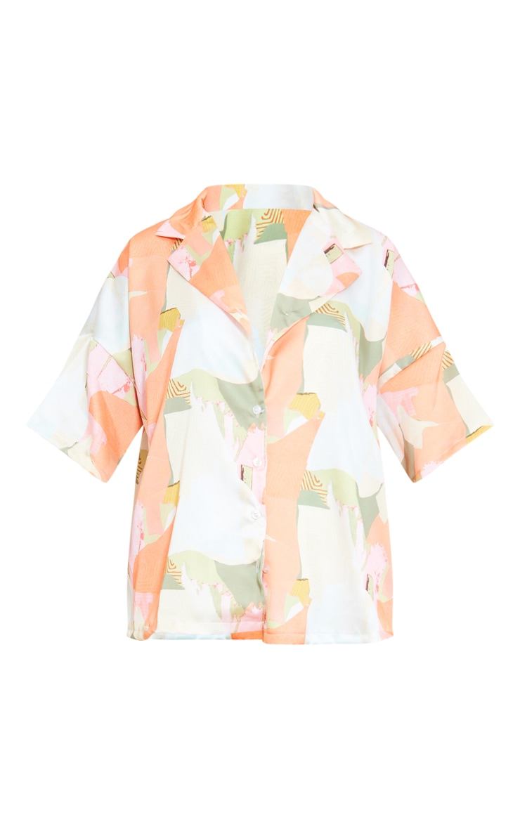 Orange Print Satin Oversized Shirt image 2