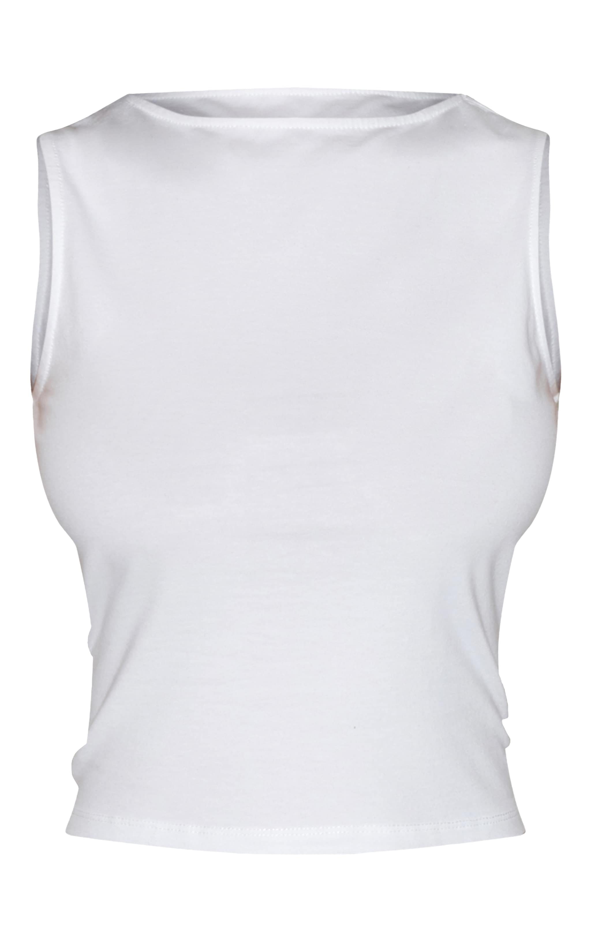Top en coton doux blanc sans manches à col bateau image 5