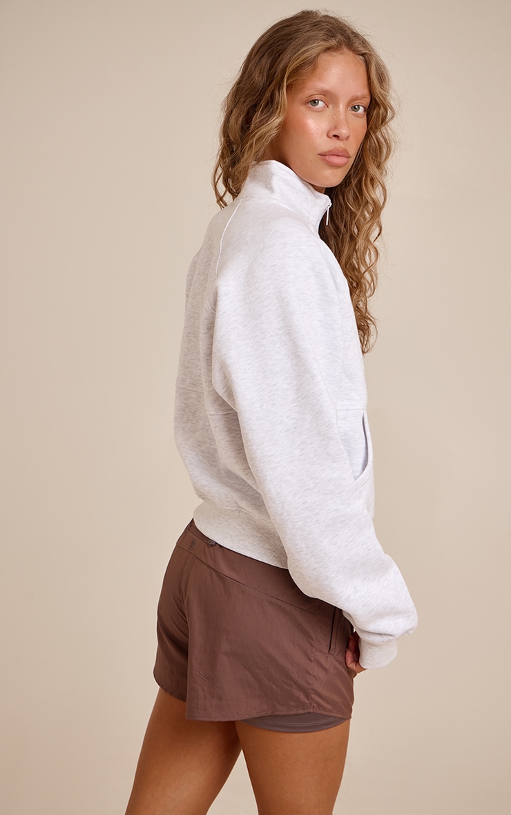 Ash Grey Seam Detail Zip Up Fleeceback Jacket image 2