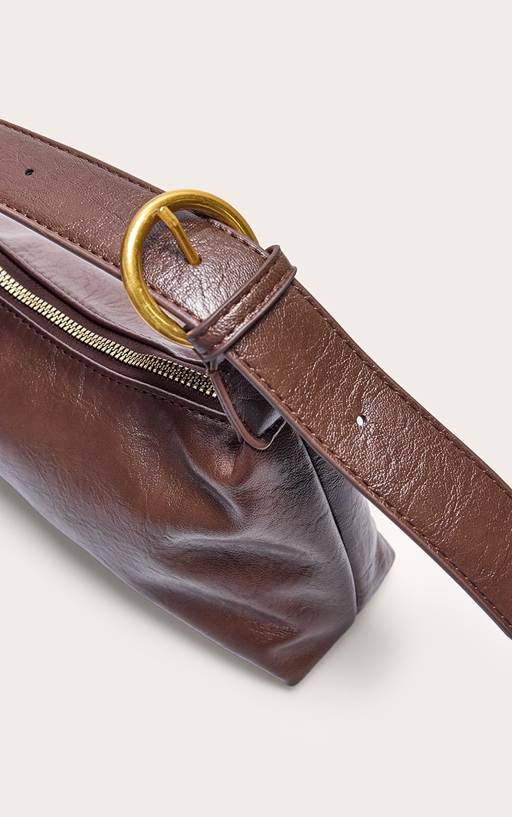 Chocolate Crinkle Pu Buckle Detail Shoulder Bag image 4