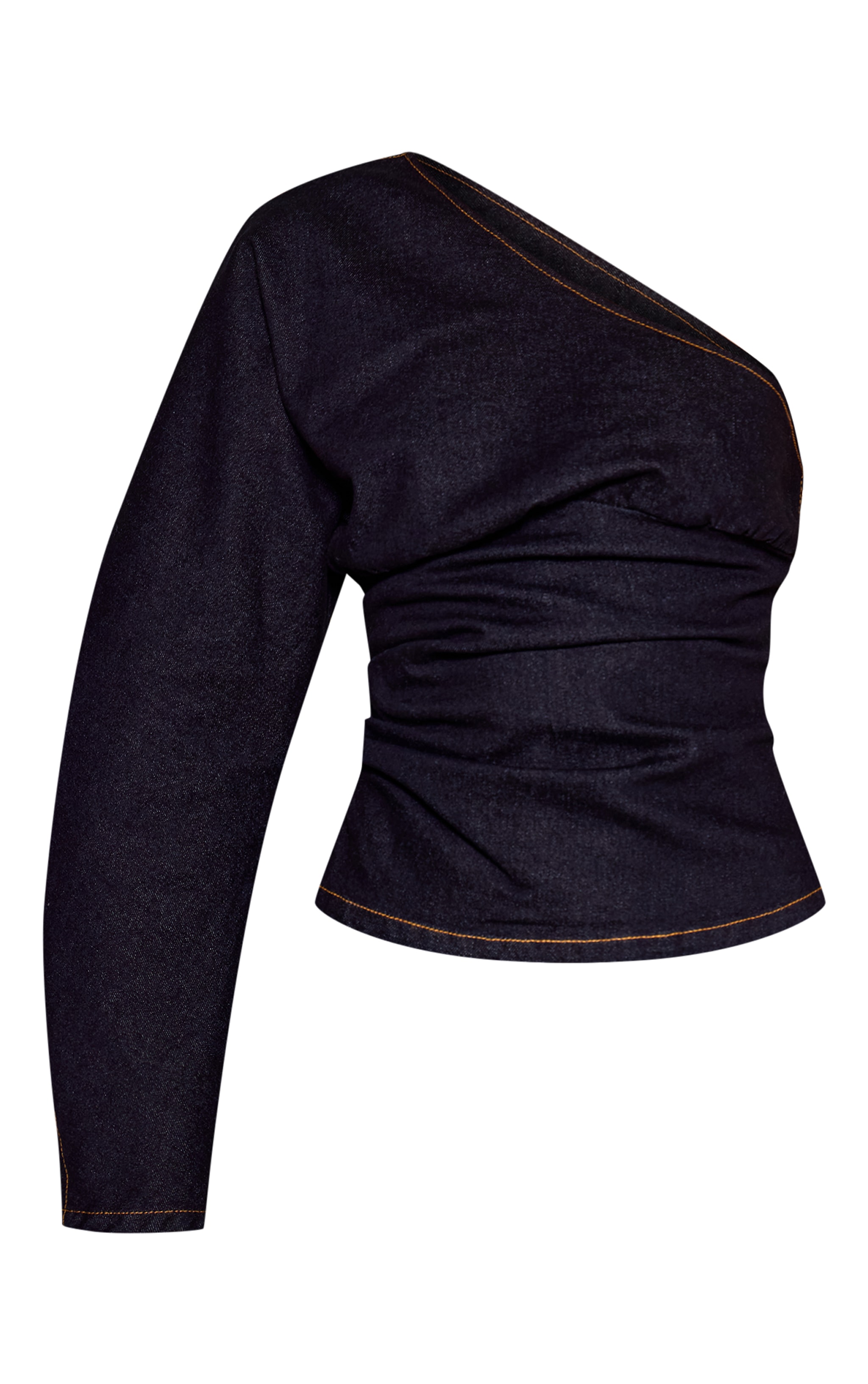 Raw Indigo Ruched Single Sleeve Denim Top image 5