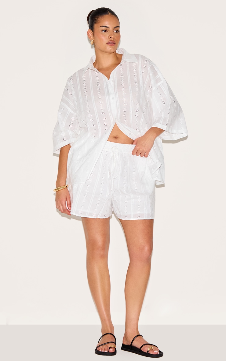 Plus White Broderie Floaty Shorts image 1