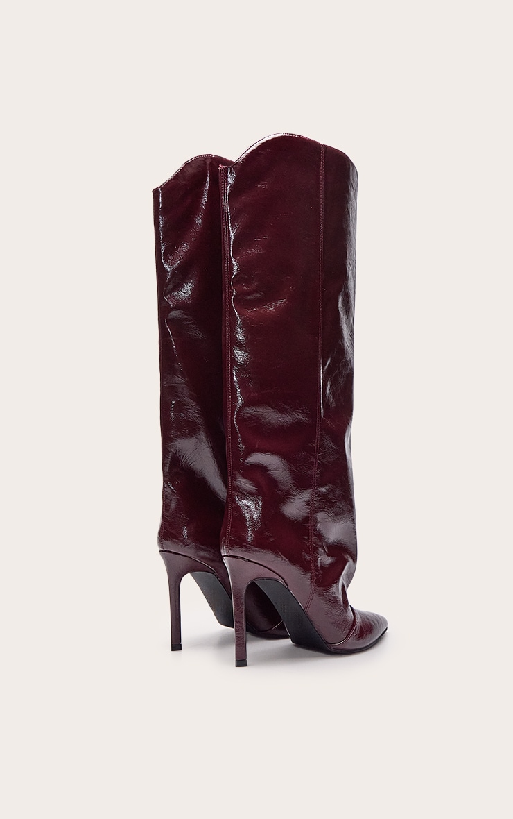 Burgundy Crinkle Chunky Straight Shaft Knee Boot image 4