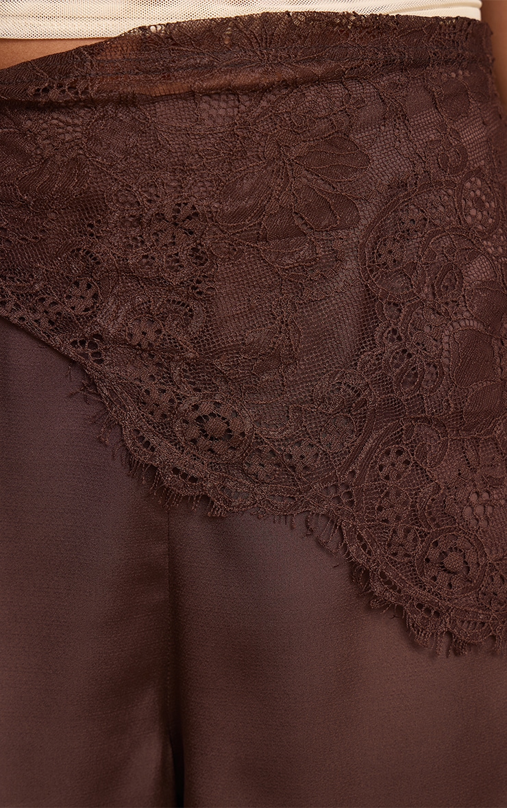 Dark Chocolate Lace Wrap Detail Satin Wide Leg Pants image 4