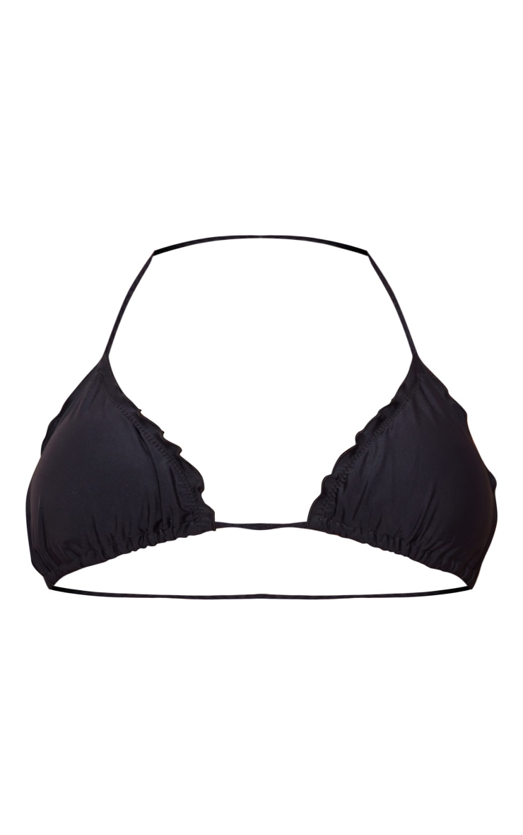 Haut de maillot de bain triangle noir à liens tressées et bordure volantée image 5