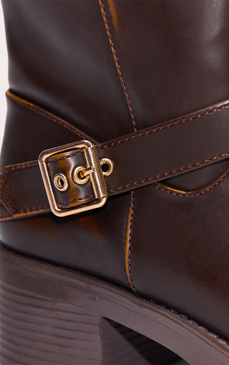 Brown Burnish PU Buckle Detail Over The Knee Boots image 5