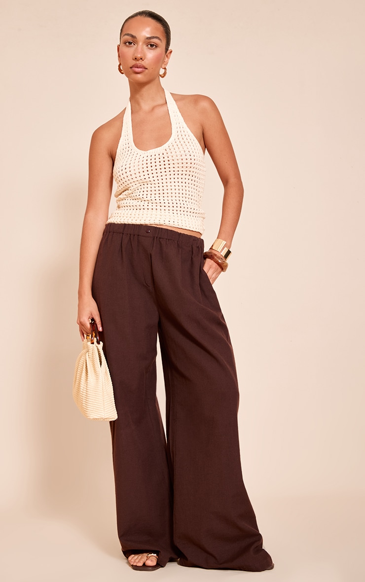 Top en maille style crochet crème à dos nu image 3