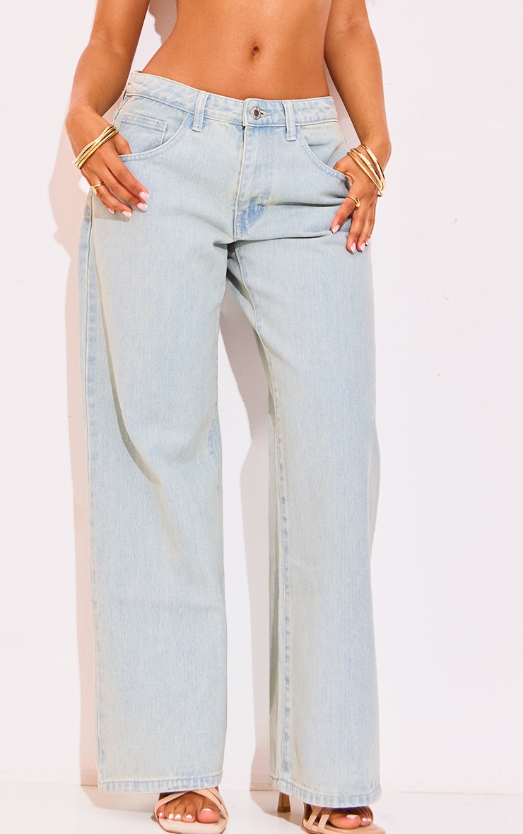 Petite Vintage Bleach Wash Low Rise Boyfriend Jeans image 3