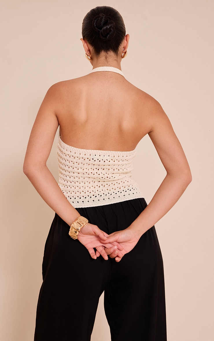Cream Crochet Trim Detail Halter Top image 2