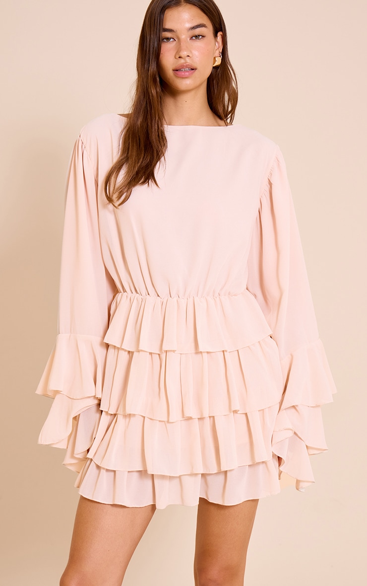 Blush Boat Neck Low Back Frill Detail Shift Dress image 4