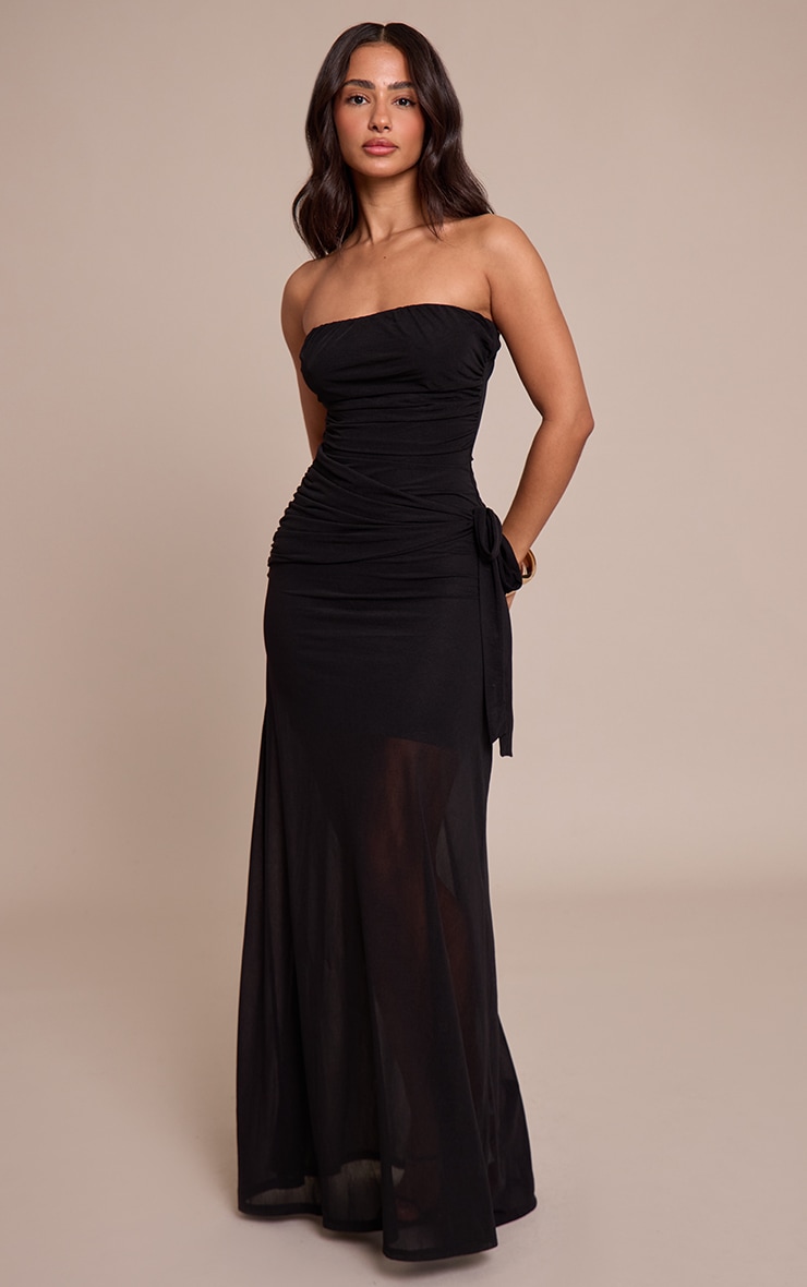 Petite Black Drape Detail Bandeau Maxi Dress image 1