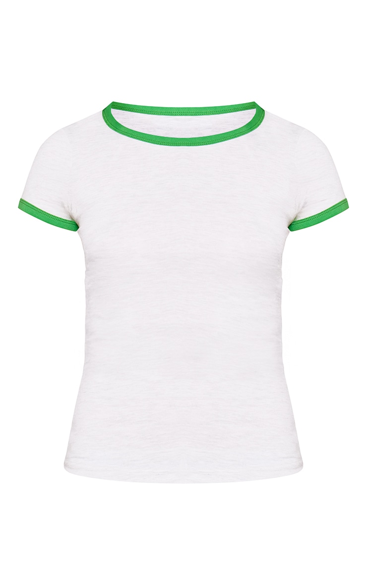 Grey Contrast Binding Cotton  Fitted T-Shirt  image 5