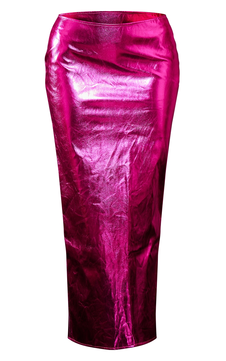 Jupe mi-longue rose vif métallisée  fendue à l'arrière image 5