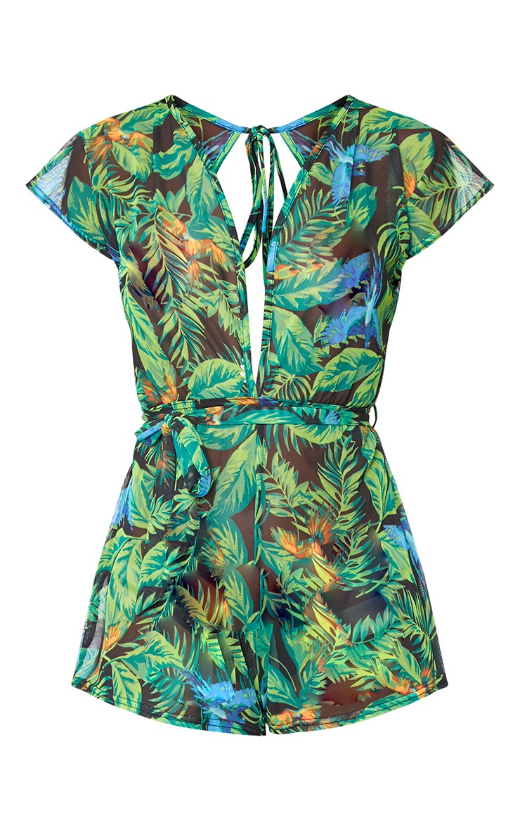Tropical Leaf Print Beach Playsuit Playsuits PrettyLittleThing USA