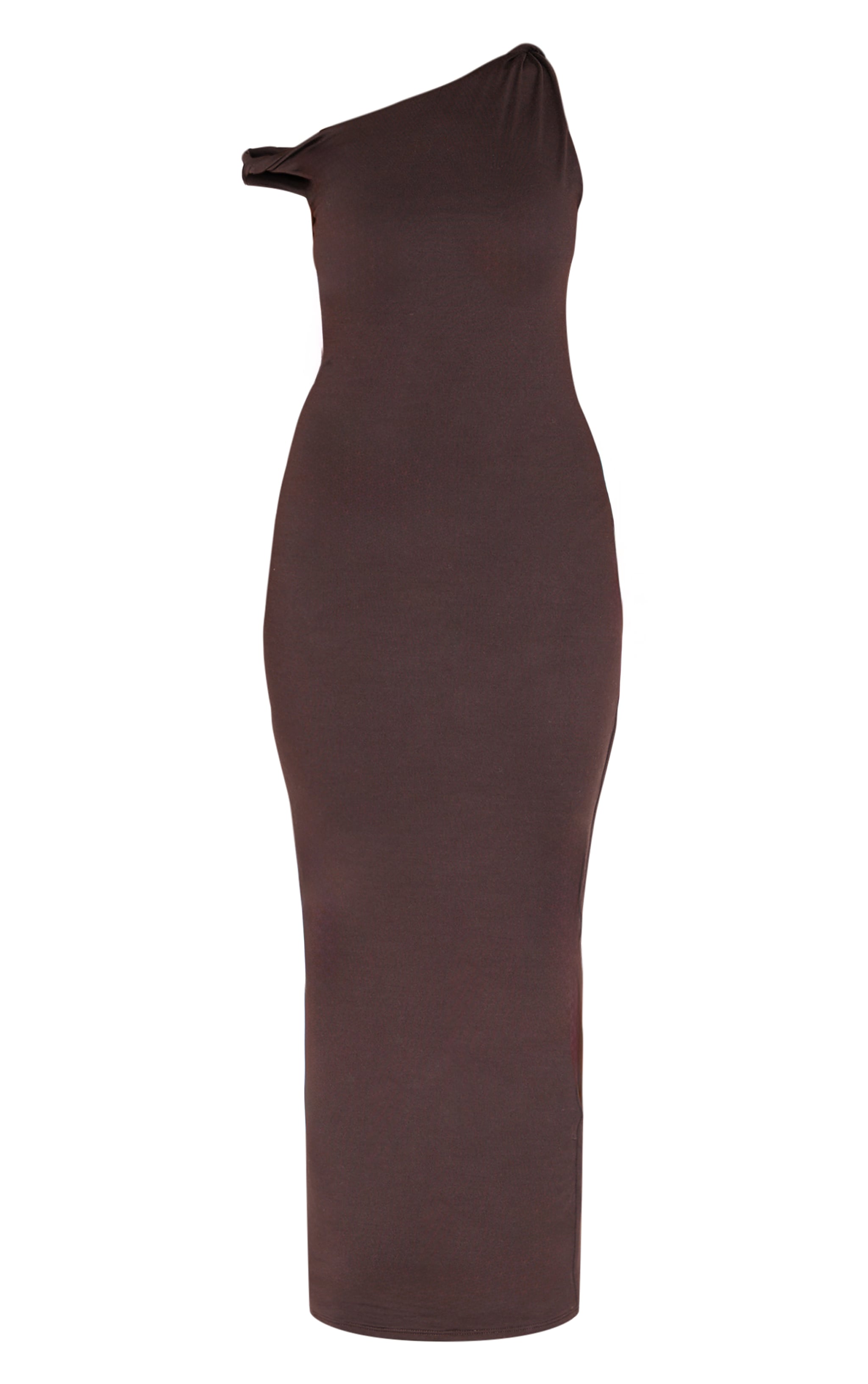 Robe longue doublée chocolat à contours et épaules torsadées image 5