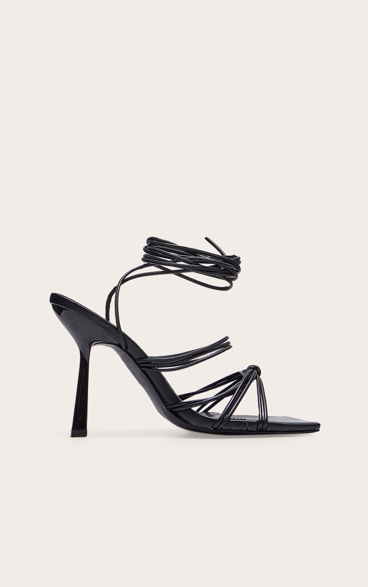 超激安 Wide Black Fit Sandals Heel High Square Knot Strappy 靴