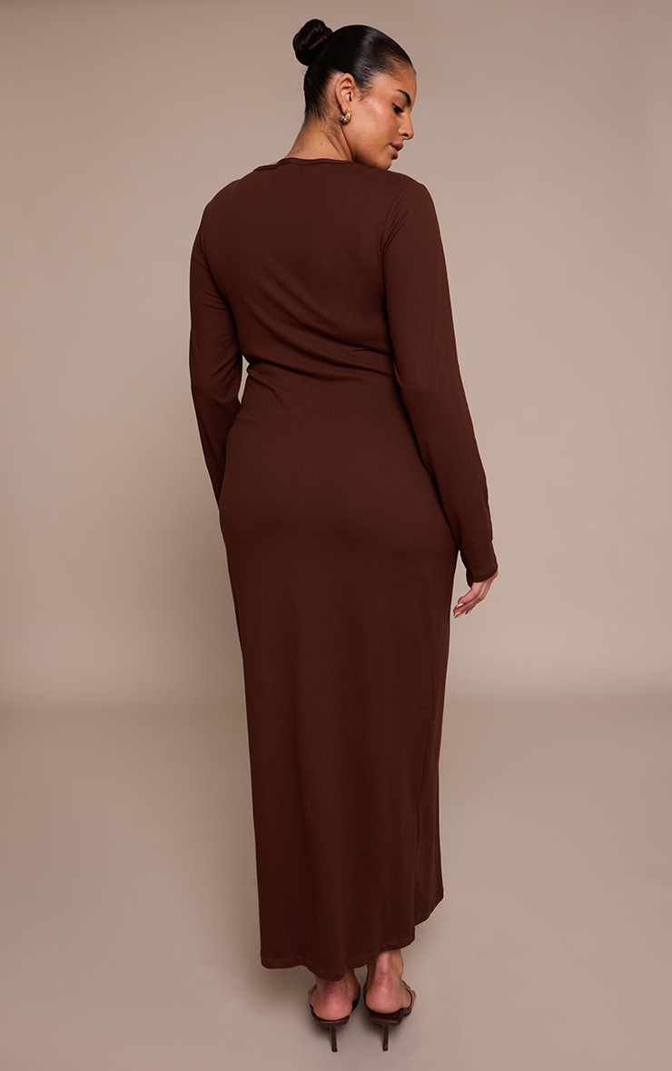 Plus Robe longue en Sculpt chocolat à col rond image 2