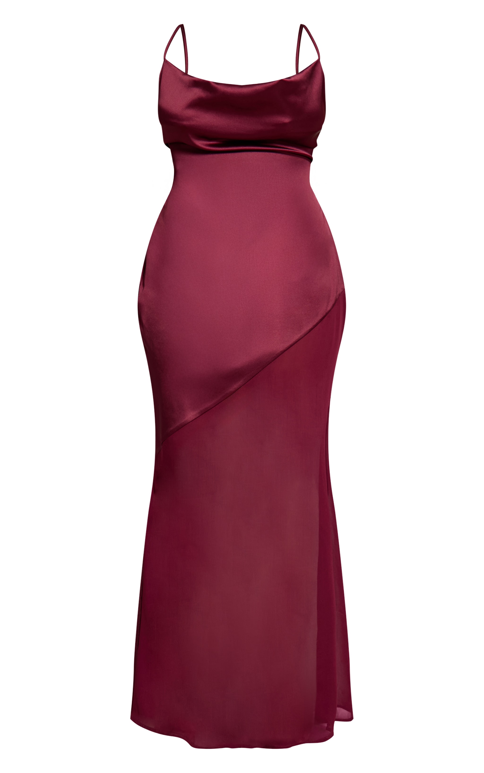 Shape Burgundy Cowl Neck Satin Dropped Hem Chiffon Maxi Dress image 5