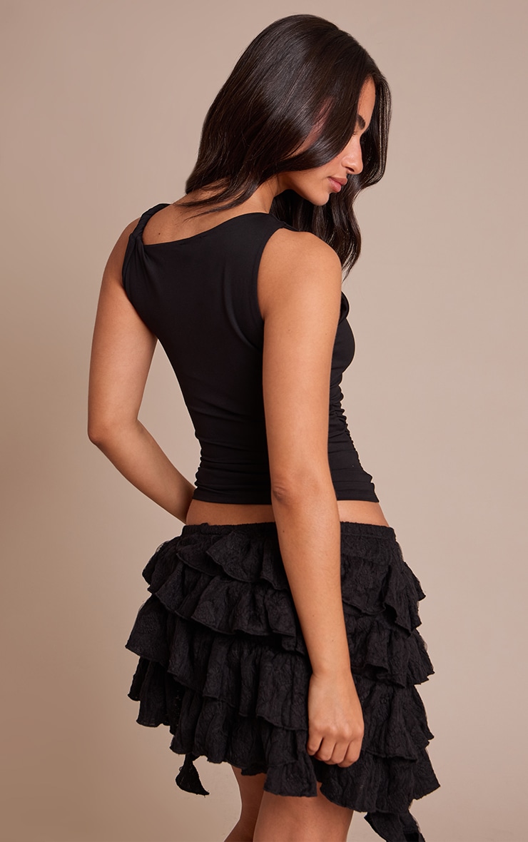 Petite Black Soft Touch Twist Detail Ruched Top image 2