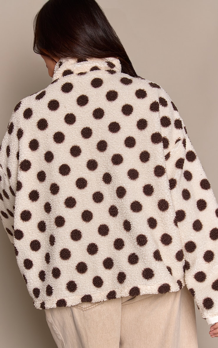 Plus Cream Polka Dot Hooded Fleece Pull Over Sweater image 2