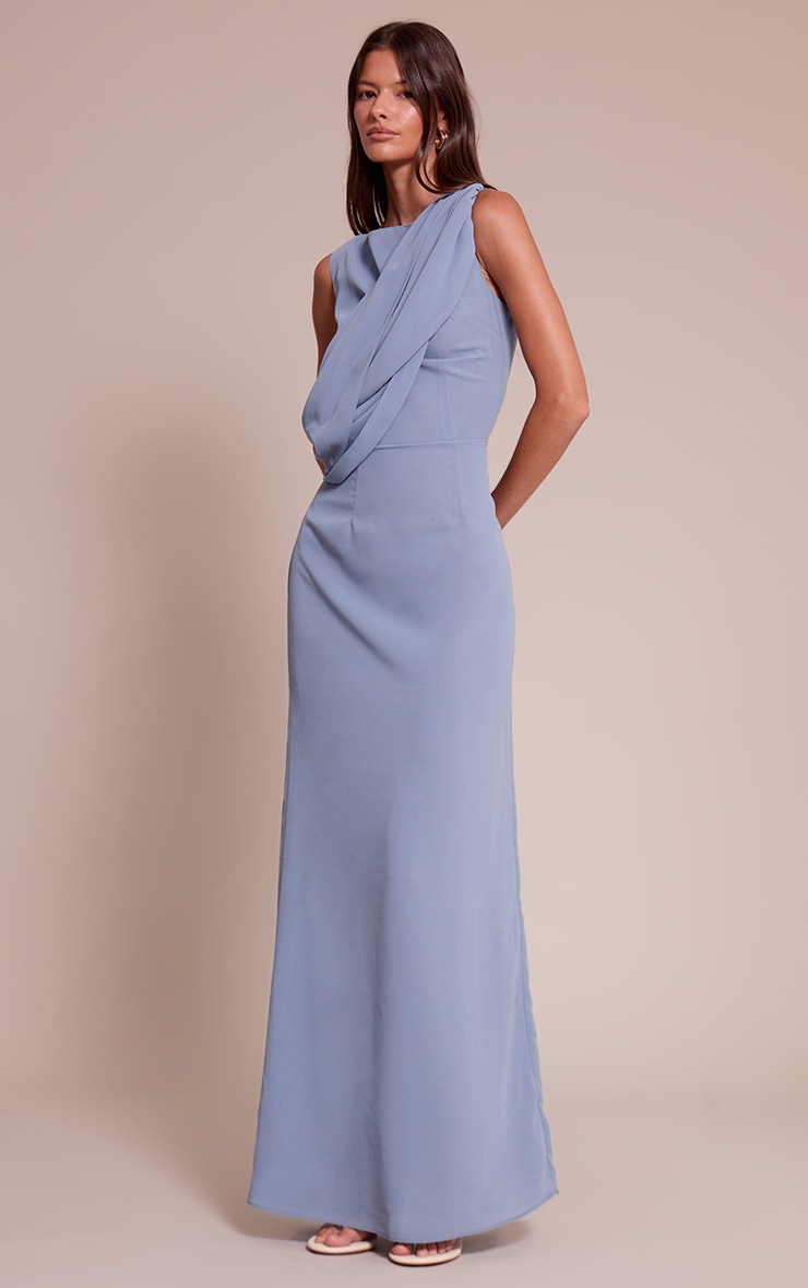 Dusty Blue Chiffon Wrap Detail Maxi Dress image 3