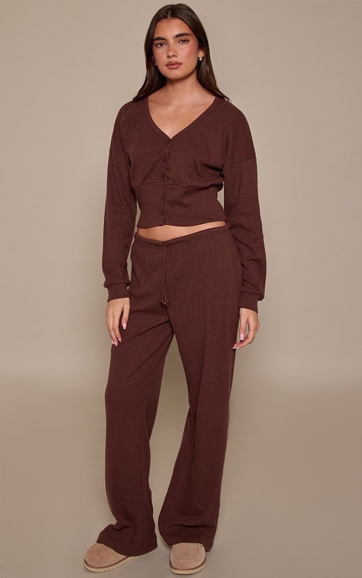 Dark Brown Soft Rib Elasticated Waist Trousers image 2