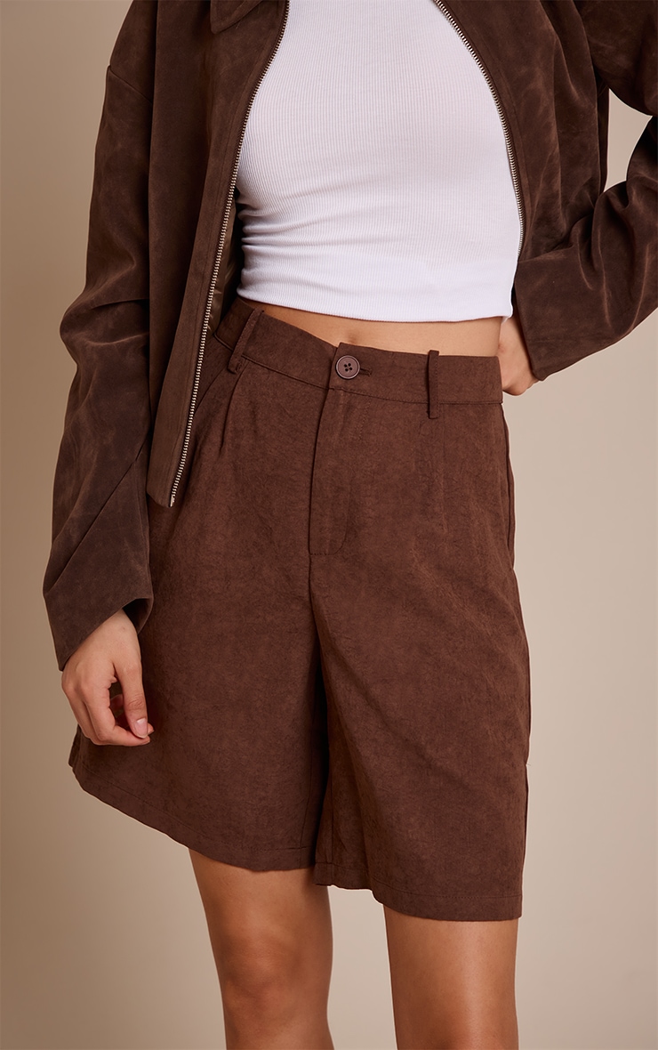 Chocolate Peachskin Longline Shorts image 2
