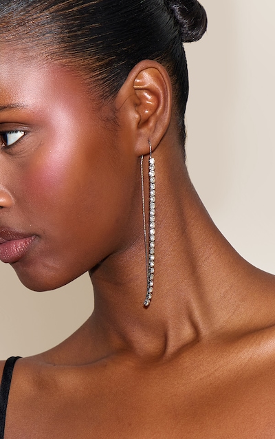 Boucles d'oreilles tombantes argentées à strass à fermoire crochet