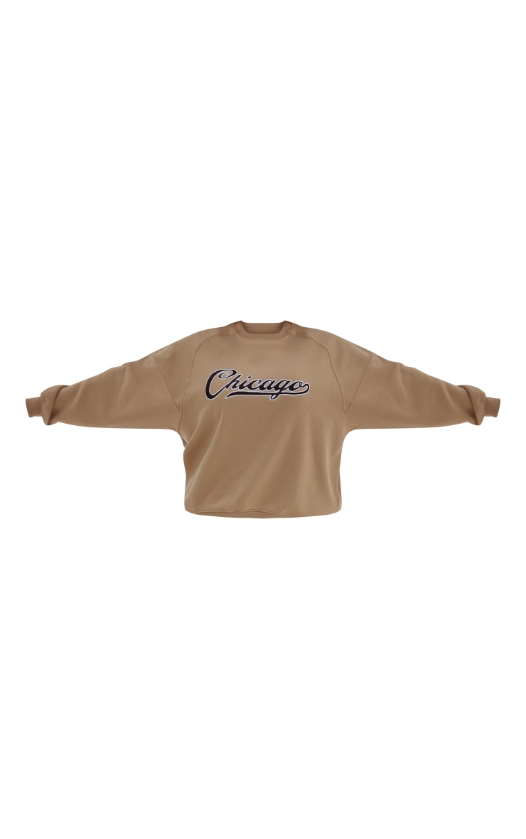 Plus Beige Slogan Oversized Sweater image 5