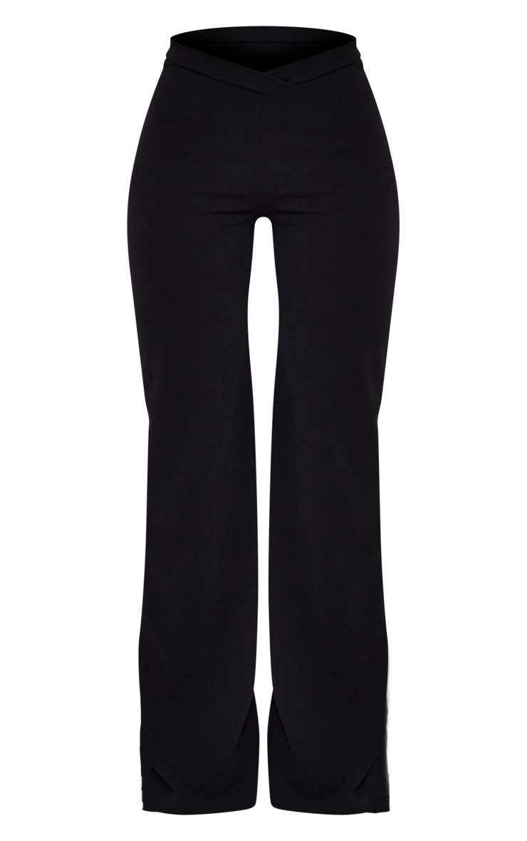 Black Crepe Dipped Waist Wide Leg Trousers image 5