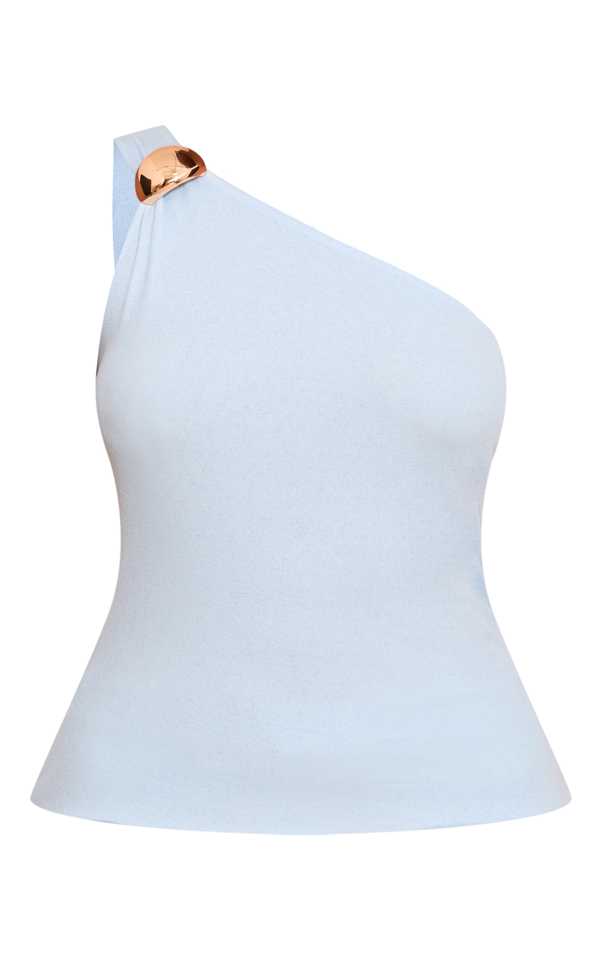 Sky Blue Double Layer Burnout Mesh One Shoulder Trim Vest Top image 5