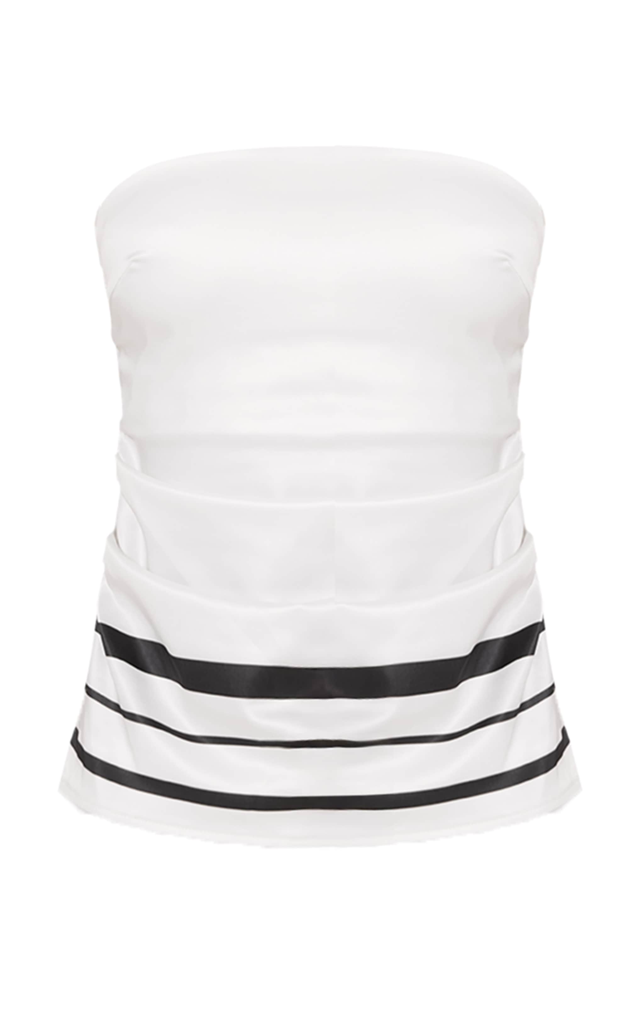 White Satin Striped Ruched Bandeau Top image 5