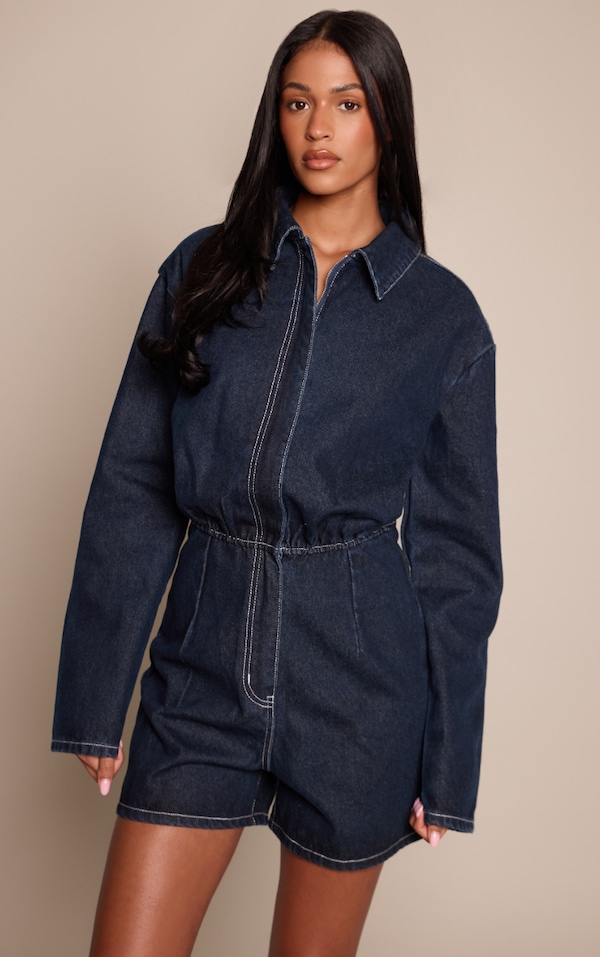Tall Raw Indigo Long Sleeve Denim Romper