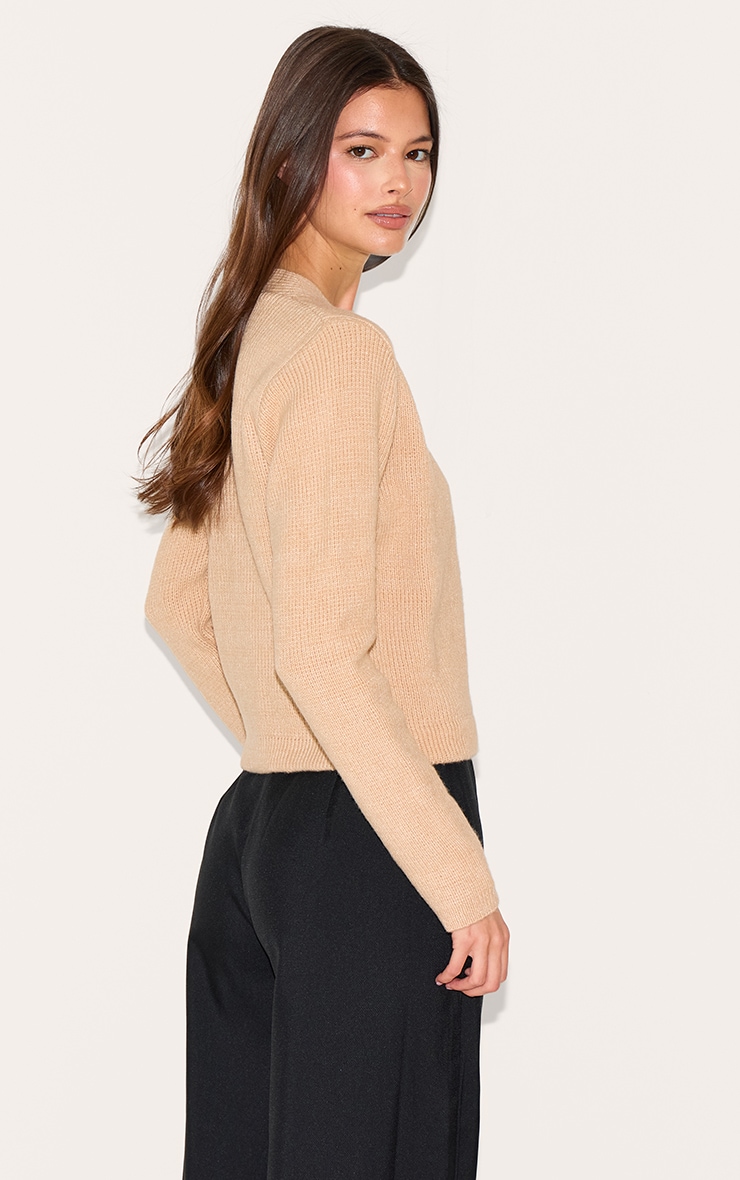 Oatmeal Knit Asymmetric Button Up Cardigan image 2