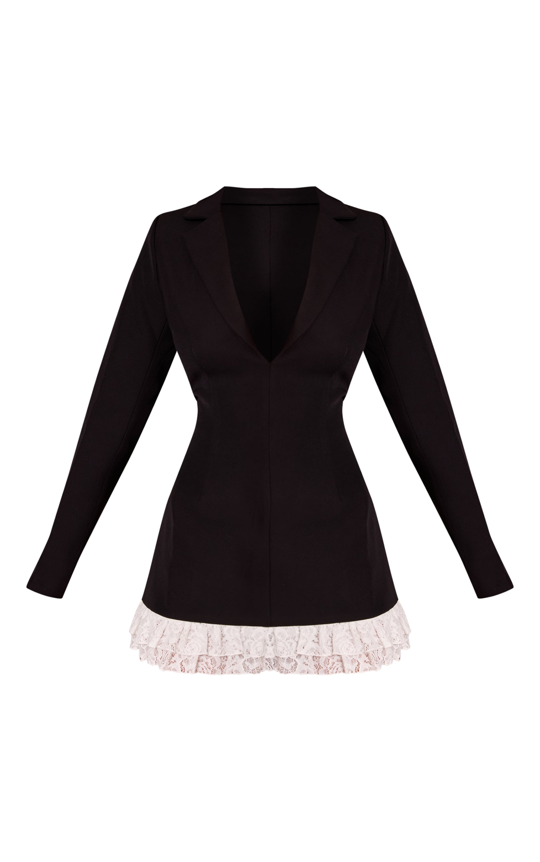 Black Woven Tailored Frill Contrast Blazer Dress image 5