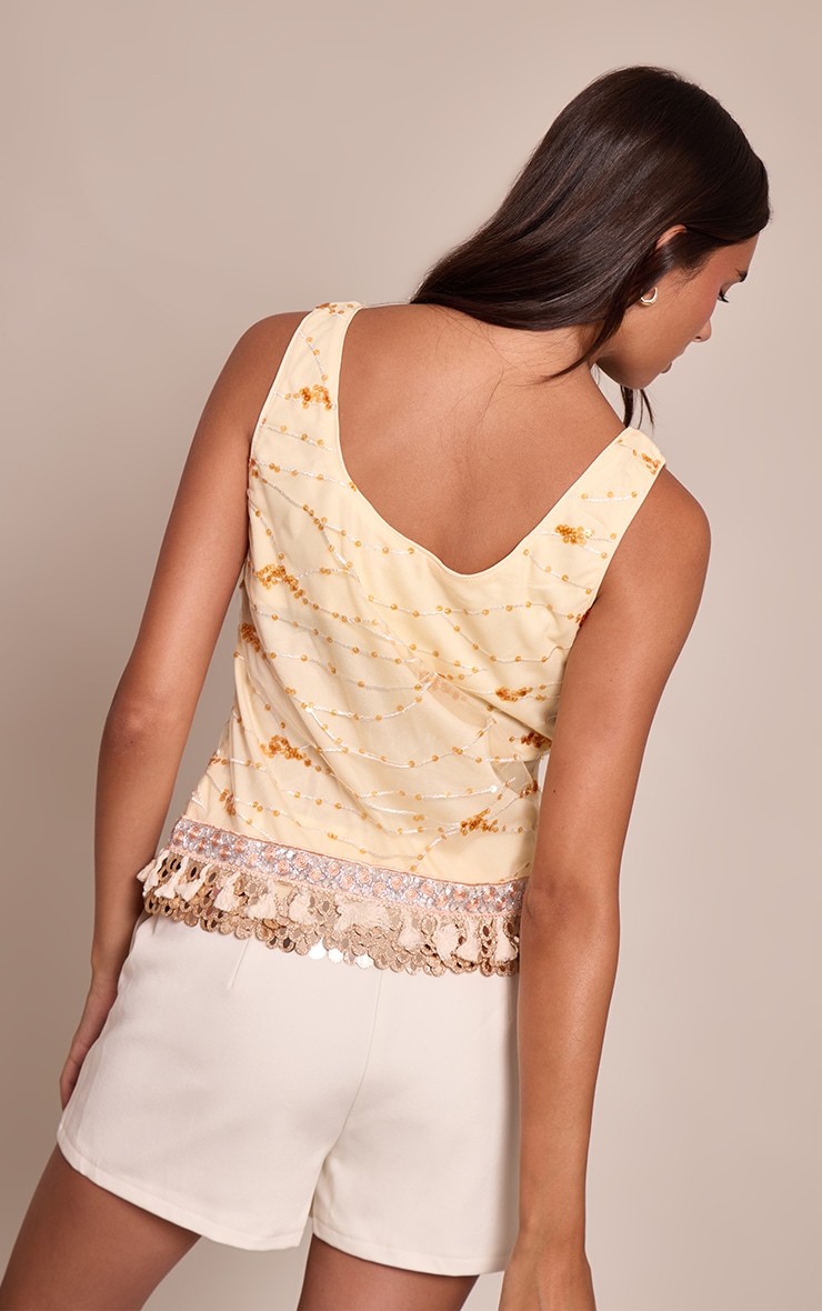 Butter Yellow Chiffon Embellished Sequin Detail Cami Top image 2