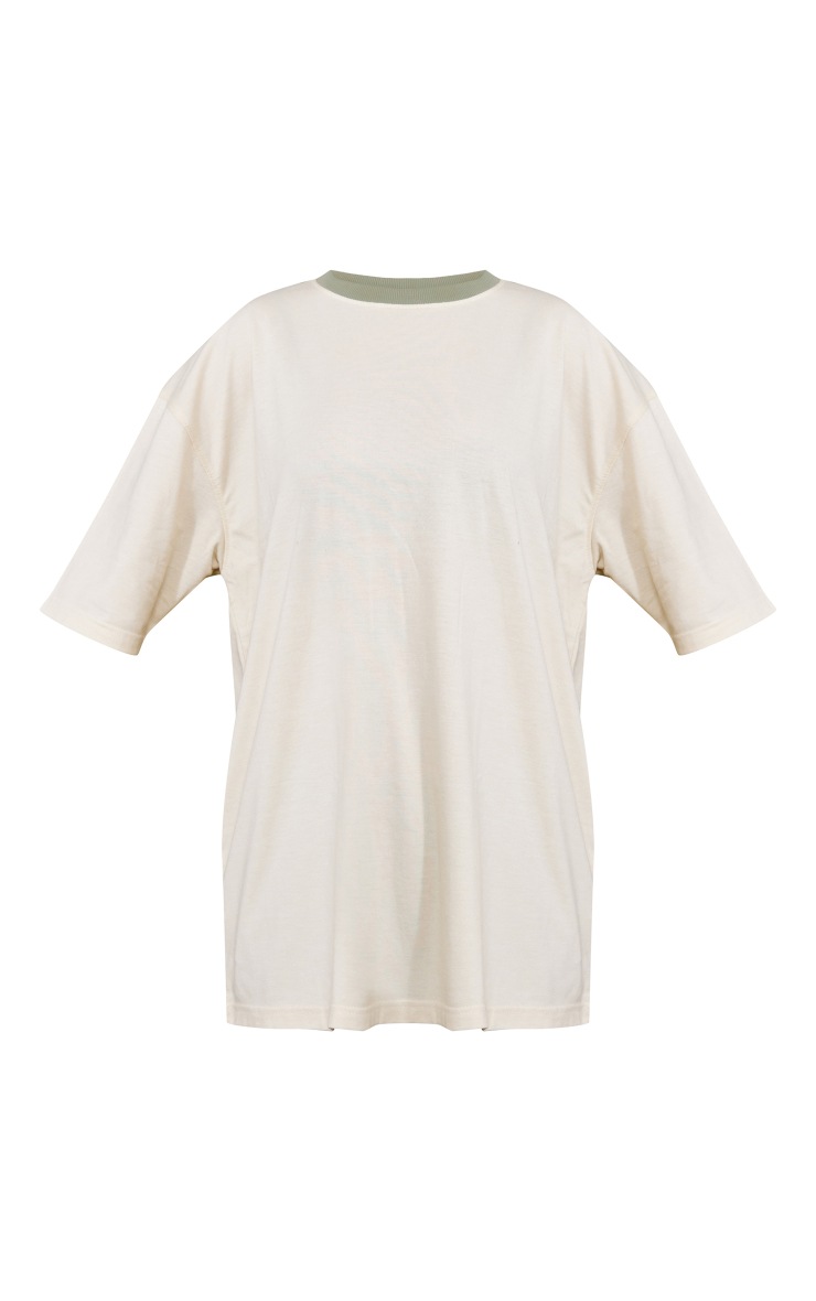 T-shirt caramel roux à col ras contrastant image 5