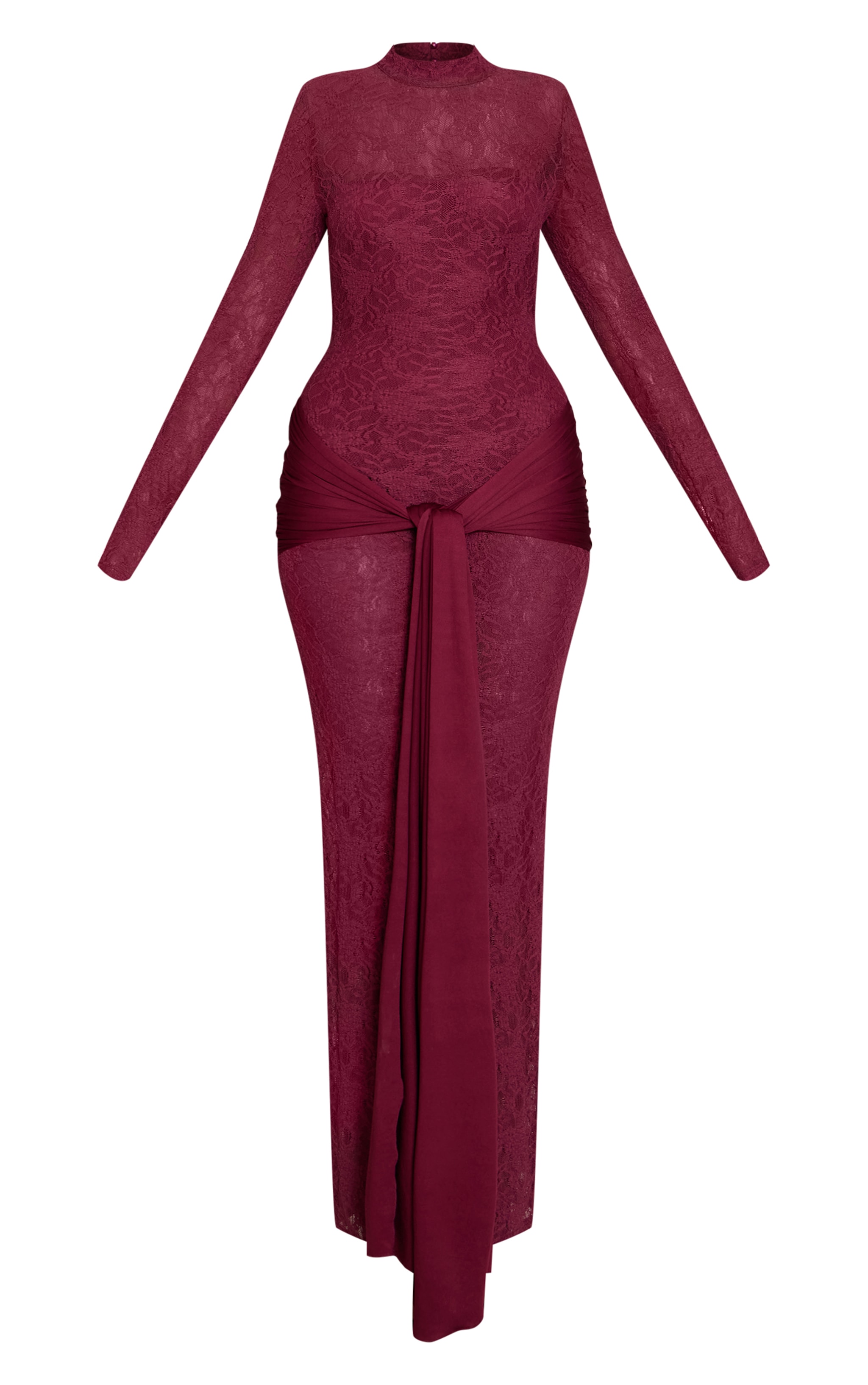 Plum Long Sleeve Lace Wrap Detail Maxi Dress image 5