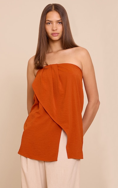 Top bustier long fluide tissé rouille à ourlet fendu