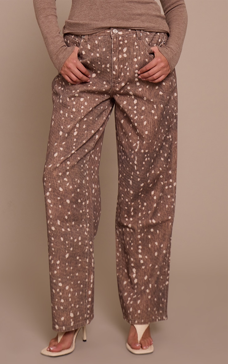 Shape Brown Fawn Print Denim Wide Leg Jeans image 2