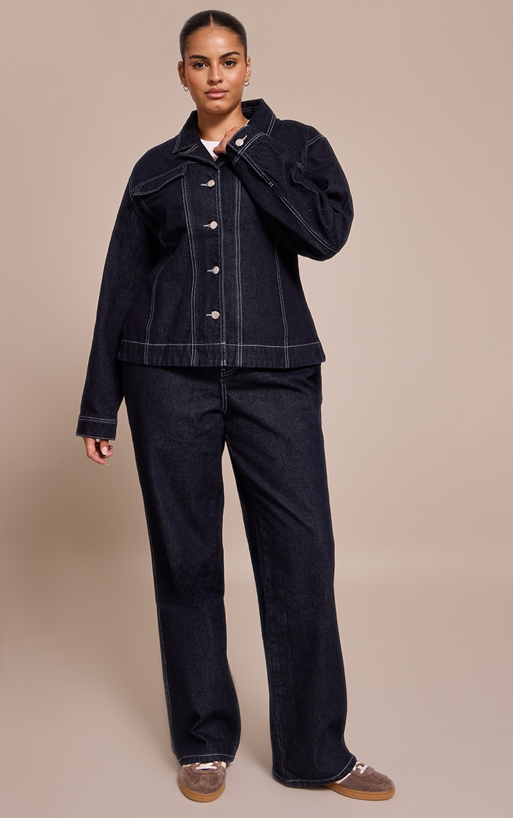 Plus Raw Indigo Cinched Waist Denim Blazer image 3