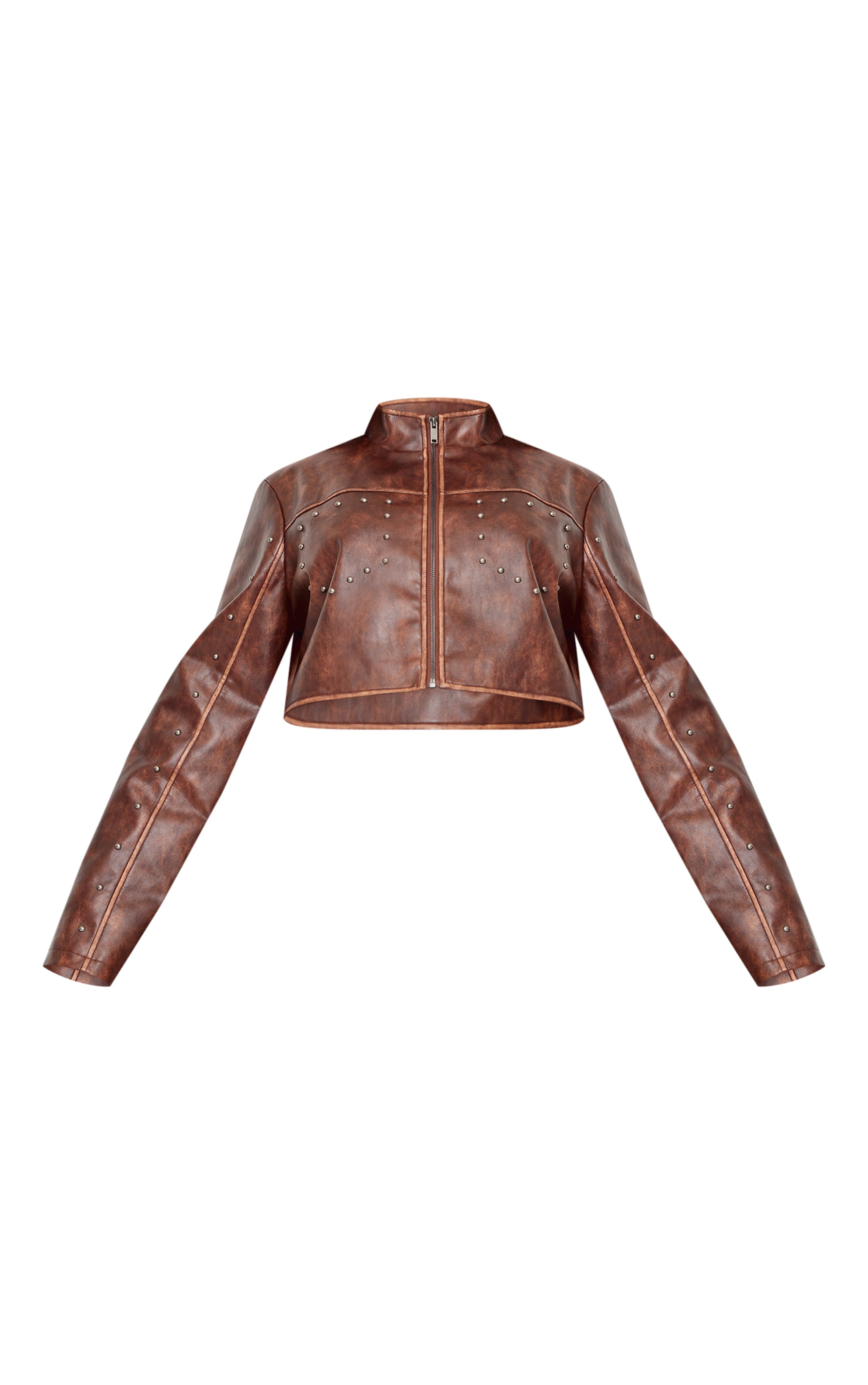 Plus Brown Faux Leather Studded Cropped Jacket image 5