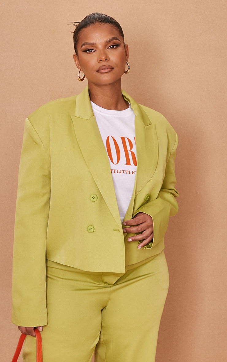 Plus Lime Shoulder Pad Button Detail Crop Blazer image 1